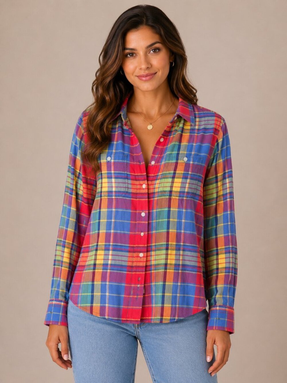 Lauren Ralph Lauren Plaid Button Down Shirt Coastal Grandma Cottagecore Y2K